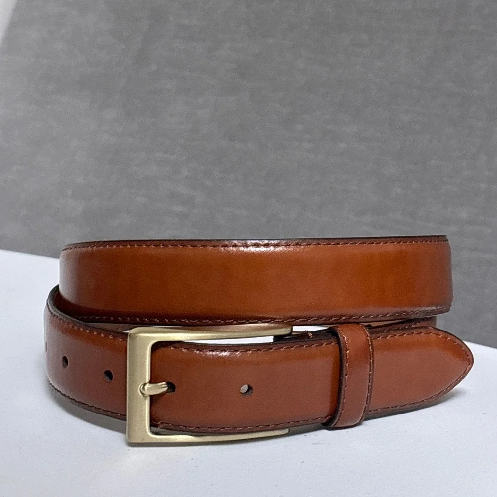 Jos A Bank Belt 38 Brown Leather Gold Buckle Classic Dress Business Casual